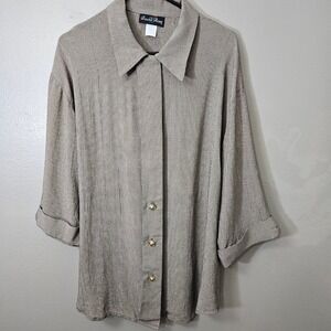 Vintage David Rose Blouse Womens 22/24 Tan Black Houndstooth 90s GoldenGirls